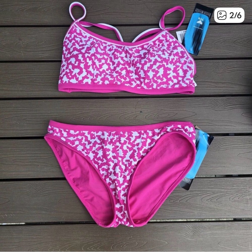 TYR Women's Pink/white Bright Idea Reversible Tank Top Bikini Swim SZ  M New
